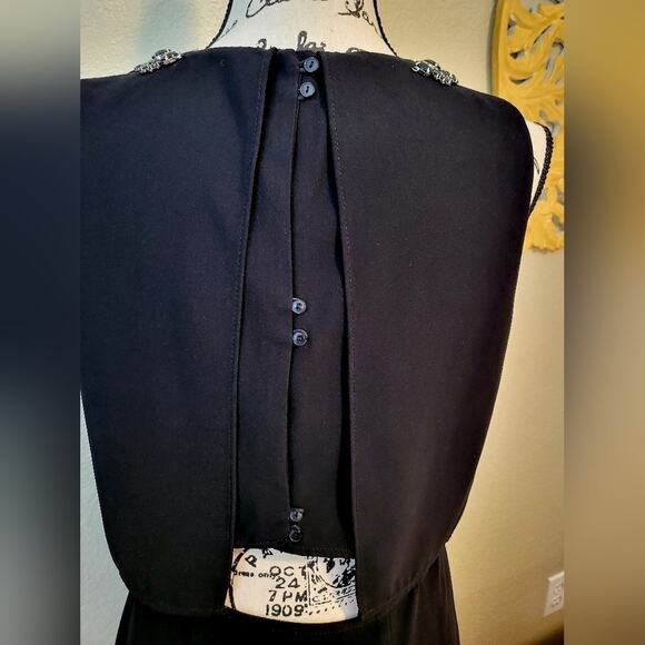 MNG Casual Black Fit + Flare, Floating Top, Sleeveless Bejeweled Shoulder Dress - Picture 4 of 8